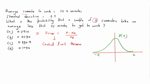 the-average-commute-to-work-is-284-minutes-with-standard-deviation-83-what-is-the-probability-that-a-sample-of-9-commuters-take-on-average-less-than-25-minutes-to-get-to-work-03410-06590-089-73236