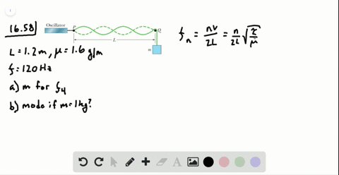 in-fig-16-42-a-string-tied-to-a-sinusoidal-oscillator-at-p-and-running-over-a-support-at-q-is-stretched-by-a-block-of-mass-m-separation-l120-mathrmm-linear-density-mu16-mathrmg-mathrmm-and-the-oscil-2