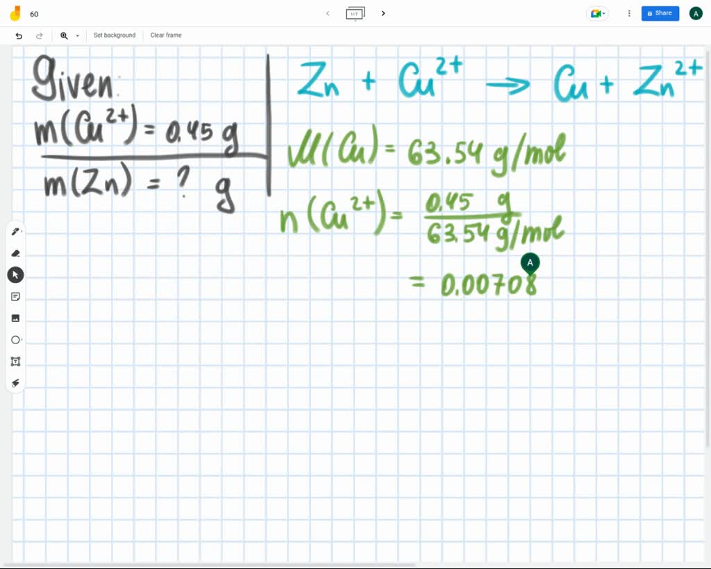SOLVED F. Calculate the mass of zinc needed to reduce 0.4500 g of