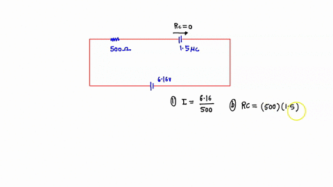 a-500-resistor-an-uncharged-150-f-capacitor-and-a-616-v-emf-are-connected-in-series-a-what-is-the-initial-current-b-what-is-the-rc-time-constant-c-what-is-the-current-after-one-time-constant-07877