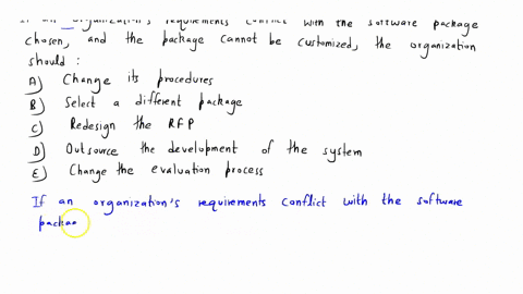 if-an-organizations-requirements-conflict-with-the-software-package-chosen-and-the-package-cannot-be-customized-the-organization-should-a-change-its-procedures-b-select-a-different-package-c-39773