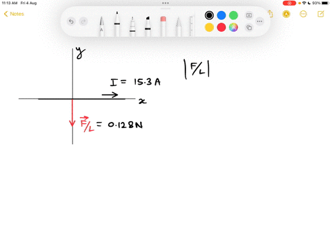 conductor-carying-curent-153-a-is-directed-along-the-positive-axis-and-perpendicular-to-uniform-magnetic-field-magnetic-force-per-unit-length-of-0128-nm-acts-on-the-conductor-in-the-negative-20082