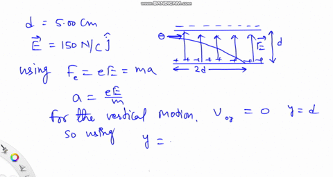 an-electron-that-travels-horizontally-with-speed-uo-enters-the-region-between-two-horizontal-parallel-plates-separated-by-a-distance-d-500-cm-with-uniform-electric-field-e-150nicj-a-what-sho-40396