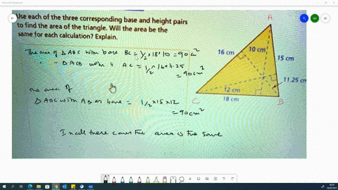 use-each-of-the-three-corresponding-base-and-height-to-find-the-area-of-the-triangle-will-the-area-be-the-pairs-same-for-each-calculation-explain-16-cm-10-cm-15-cm-1125-cn-12-cm-18-cm-79124