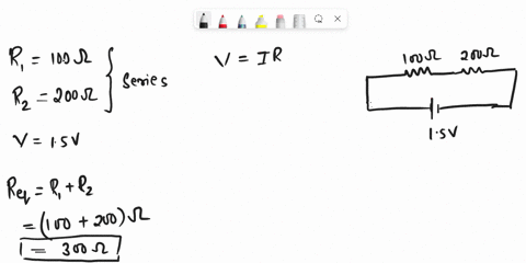 two-resistors-with-resistances-r1-100-and-r2-200-are-connected-in-series-to-a-15-v-battery-draw-the-schematic-of-this-circuit-what-are-the-equivalent-resistance-and-the-current-of-the-circui-64766