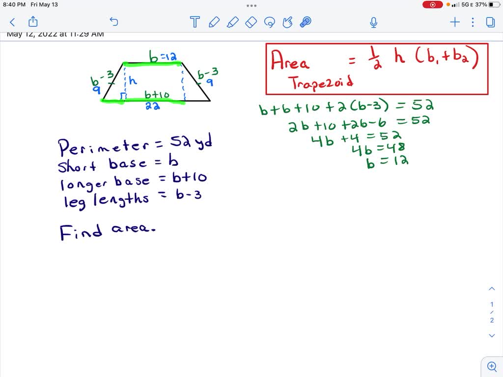 SOLVED The area of a triangular plot of land is 52 yds2 . The base is