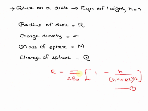 a-disk-with-radius-r-and-uniform-positive-charge-density-ii-lies-horizontally-on-a-tabletop-a-small-plastic-sphere-with-mass-m-and-positive-charge-q-hovers-motionless-above-the-center-of-the-disk-susp