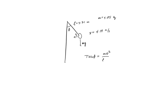 a-505-kg-ball-is-attached-to-the-top-of-a-vertical-pole-with-a-221-m-length-of-massless-string-the-ball-is-struck-causing-it-to-revolve-around-the-pole-at-a-speed-of-419-mls-in-a-horizontal-81822