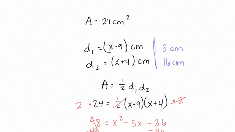 the-area-of-a-kite-is-24-cm2-and-the-lengths-of-its-diagonals-are-x-9cm-and-x4cm-how-long-are-the-diagonals-of-the-kite-spts-73212