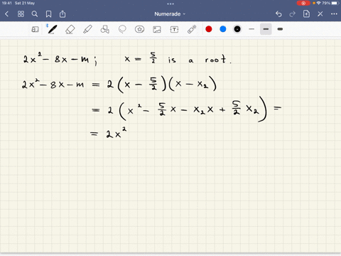 if-one-zero-of-quadratic-polynomial-is-2x2-8x-m-is-52-the-other-zero-is-05271