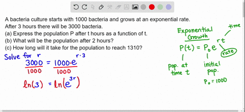 a-bacteria-culture-starts-with-1000-bacteria-and-grows-at-an-exponential-rate-after-3-hours-there-will-be-3000-bacteria-give-your-answer-accurate-to-at-least-4-decimal-places-a-express-the-p-16238