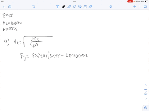in-downhill-speed-skiing-a-skier-is-retarded-by-both-the-air-drag-force-on-the-body-and-the-kinetic-frictional-force-on-the-skis-suppose-the-slope-angle-is-420-the-snow-is-dry-snow-with-a-co-52023