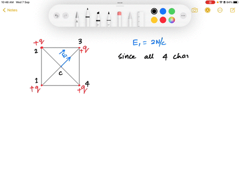 a-when-a-point-charge-of-q-is-placed-on-one-corner-of-a-square-an-electric-field-strength-of-2-nc-is-observed-at-the-center-of-the-square-suppose-three-identical-charges-of-q-are-placed-on-t-07162