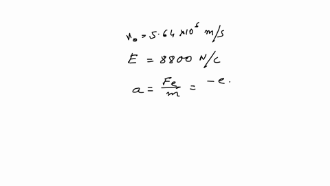 an-electron-with-speed-v0-564106-ms-is-traveling-parallel-to-an-electric-field-of-magnitude-e-8800-nc