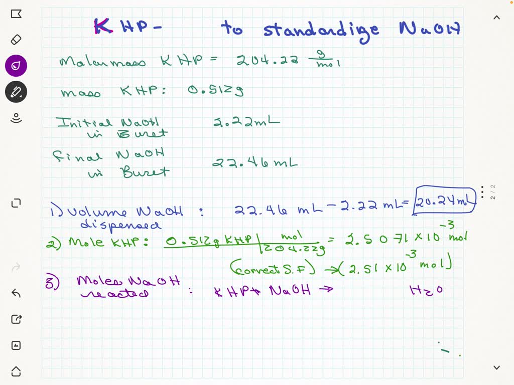 SOLVED A solution of NaOH was titrated with 4.152 x 103 moles of KHP