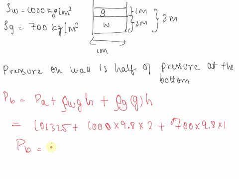 n-open-rectangular-tank-is-filled-to-a-depth-of-2-m-with-water-density-1000-kgm3-on-top-of-the-water-there-is-a-1-m-deep-layer-of-gasoline-density-700-kgm3-the-width-of-the-tank-is-1-m-the-d-77773