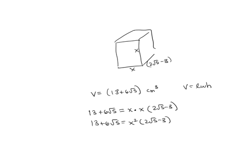 the-diagram-shows-a-cuboid-with-a-square-cross-section-diagram-not-accurately-drawn-the-volume-of-the-cuboid-is-13-65-cm3-without-using-a-calculator-find-the-value-of-x-give-your-answer-in-t-17794