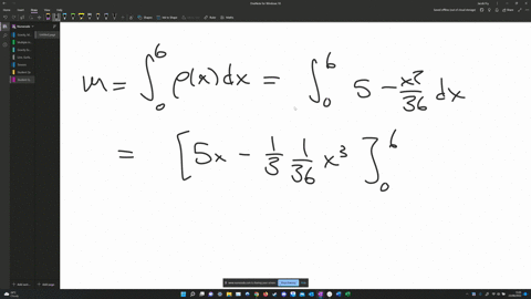 find-the-mass-m-and-center-of-mass-x-of-the-thin-rod-with-the-following-density-function-px-5-36-for-0-x6-set-up-the-integral-that-gives-the-mass-m-use-increasing-limits-of-integration-dx-ty-55496