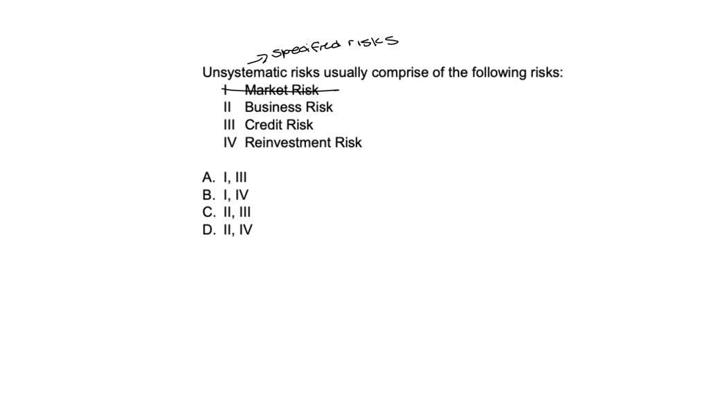 Systematic Risk Cs Questions SOLVED: 1. idiosyncratic risk 2. market risk 3. liquidity risk 4 ...