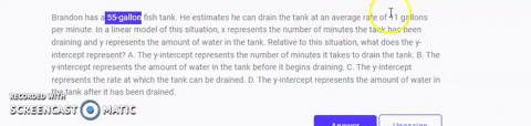 brandon-has-a-55-gallon-fish-tank-he-estimates-he-can-drain-the-tank-at-an-average-rate-of-11-gallons-per-minute-in-a-linear-model-of-this-situation-x-represents-the-number-of-minutes-the-ta-15607