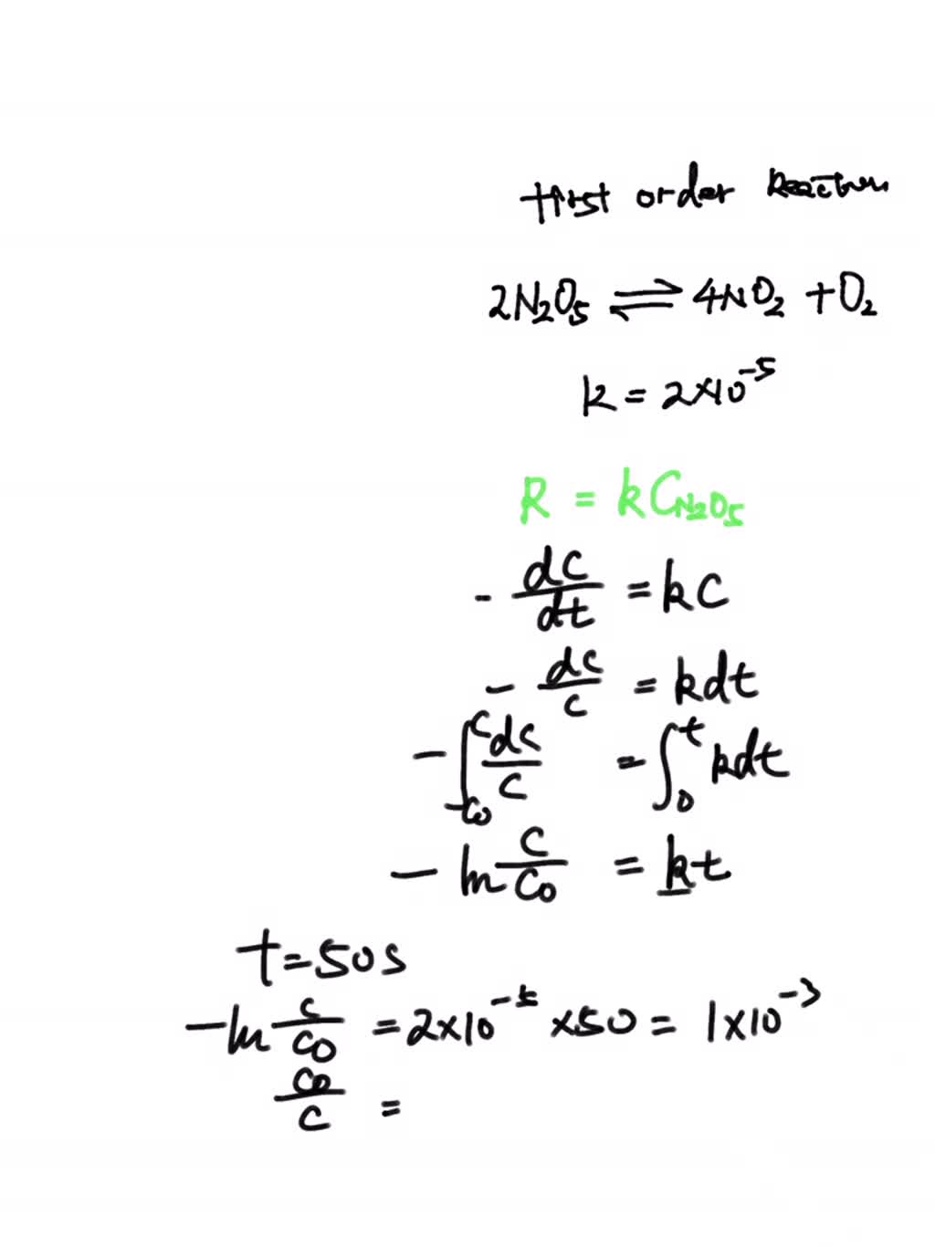 The rate constant for the firstorder of N2O5 in the