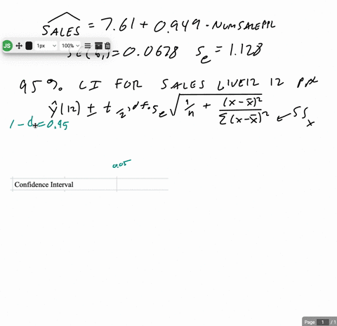 a-find-the-95-confidence-interval-for-the-mean-sales-on-days-with-12-employees-working-the-interval-in-thousands-is_-_-b-find-the-95-prediction-interval-for-sales-on-a-day-with-12-employees-17133