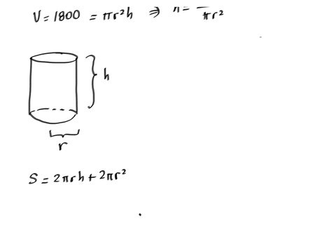 a-cylindrical-can-is-to-have-volume-1800-cubic-centimeters-determine-the-radius-and-the-height-which-will-minimize-the-amount-of-material-to-be-used-note-that-the-surface-area-of-closed-cyli-17141