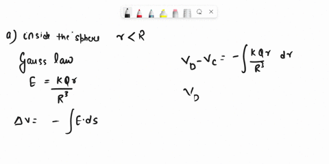 an-insulated-solid-sphere-of-radius-r-has-a-uniform-charge-density-compute-the-electric-potential-and-electric-field-for-a-point-a-inside-the-sphere-at-r-r-b-outside-the-sphere-at-r-r-83402