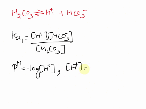 the-ph-of-a-bicarbonate-carbonic-acid-buffer-is-585-calculate-the-ratio-of-the-concentration-of-carbonic-acid-h2co3to-that-of-the-bicarbonate-ion-hco3ka1-of-carbonic-acid-is-42107-h2co3hco3-44433