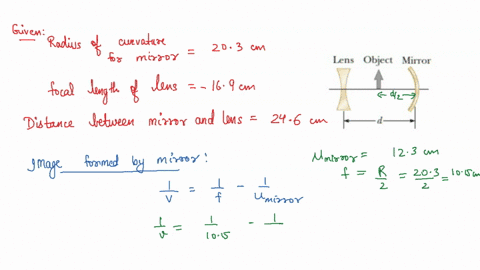 the-object-in-the-figure-below-is-midway-between-the-lens-and-the-mirror-which-are-separated-by-a-distance-d-246-cm-the-magnitude-of-the-mirrors-radius-of-curvature-is-203-cm-and-the-lens-ha-98989