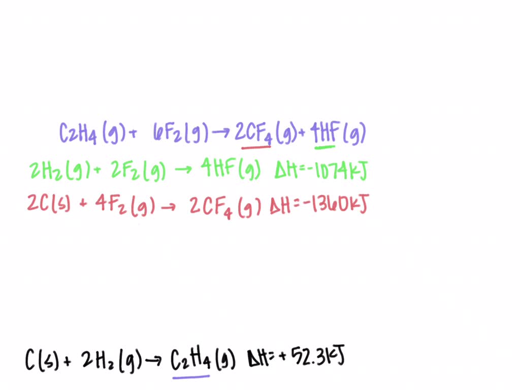 SOLVED Calculate H for the reaction C2H4 g 6 F2 g 2