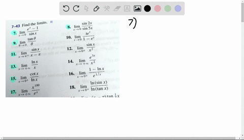 sin-t-lim-t-0-find-the-limits-sin-2x-7-43-lim-40-sin-5x-lino-sinx-te-tan-0-10-lim-0-1-_-lim-sin-x-0-0-sinx-12-lim-x40-x2-11_-lim-x4-t-x-3x-14-lim-inx-x70-x2-13-lim-x0-_nx-lim-cotx-jaslfi-16-33765