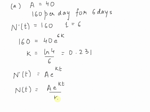 under-certain-conditions-the-number-of-diseased-cells-nt-at-time-increases-at-a-rate-nt-a-e-kt-where-a-is-the-rate-of-increase-at-time-in-cells-per-day-and-k-is-constant-suppose-a-40and-at-6-87876