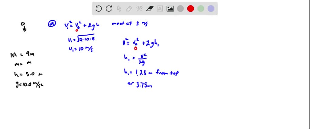 A ball of mass 9m is dropped from rest from a height h = 5.0 m. It ...