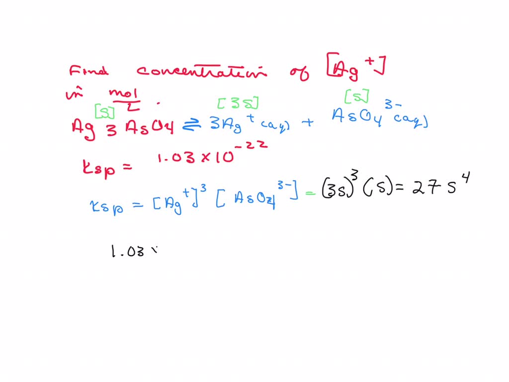 the solubility product constant ksp of ag3aso4 is 103 10 22 what is the  concentration of ag in moll