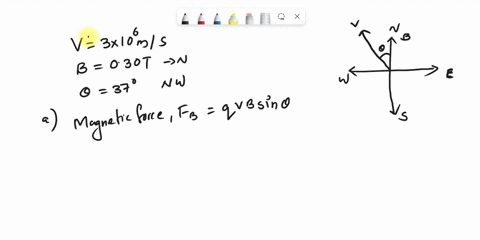 a-proton-travels-with-a-speed-of-30-times-106-mathrmm-mathrms-at-an-angle-of-37circ-west-of-north-2-88323