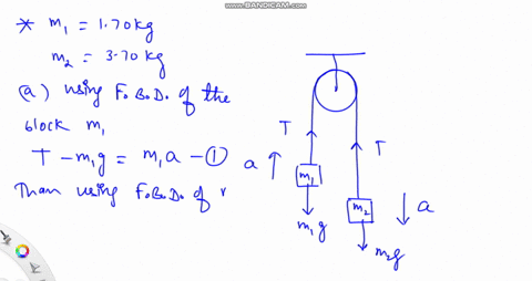 the-figure-shows-two-blocks-connected-by-a-cord-of-negligible-mass-that-passes-over-a-frictionless-pulley-also-of-negligible-mass-the-arrangement-is-known-as-atwoods-machine-block-1-has-mass-08369