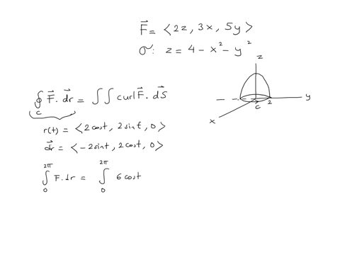 question-1-verify-stokes-theorem-for-the-vector-field-fx-y-2-i-3x-j-5y-k-taking-to-be-the-portion-of-the-paraboloid-4-x2-y2-for-which-0-with-upward-orientation-and-c-to-be-the-positively-ori-93565