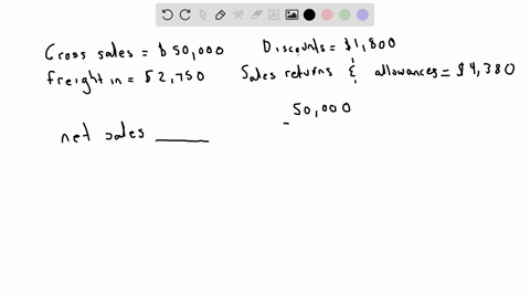 mike-calculated-the-net-sales-for-his-company-using-the-following-figures-gross-sales-50000-discounts-1800-freight-in-2750-sales-returns-and-allowances-4380-the-net-sales-of-the-company-are-66541