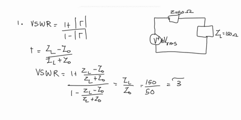 a-lossless-transmission-line-has-the-characteristic-impedance-50-and-is-terminated-in-a-load-of-150-the-magnitude-of-the-voltage-wave-incident-of-the-line-is-10-v-rms-determine-1-the-vswr-on-46416