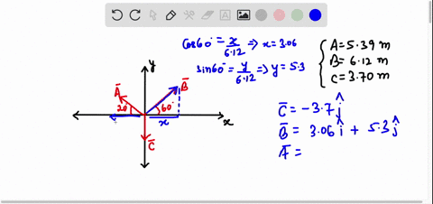 the-three-displacement-vectors-in-the-drawing-have-magnitudes-of-a-539-m-b-612-m-and-c-370-m-find-the-resultant-a-magnitude-and-b-directional-angle-of-the-three-vectors-by-means-of-the-compo-95537