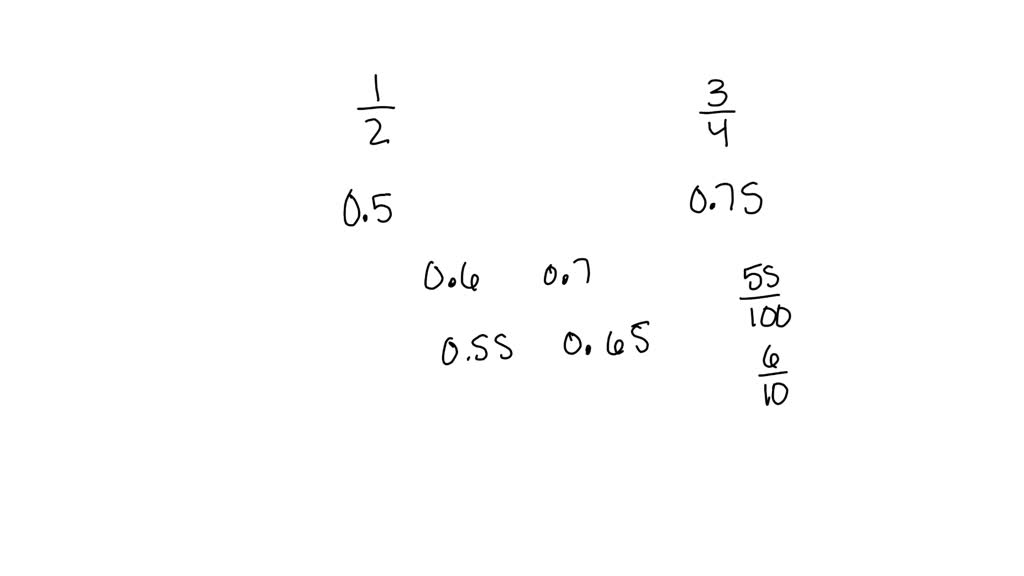 SOLVED: Four vulgar fractions that is greater than 1/2 and less than 3/4