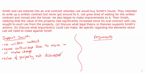 smith-and-lee-entered-into-an-oral-contract-whereby-lee-would-buy-smiths-house-they-intended-to-write-up-a-written-contract-but-never-got-around-to-it-lee-grew-tired-of-waiting-for-the-writt-67372