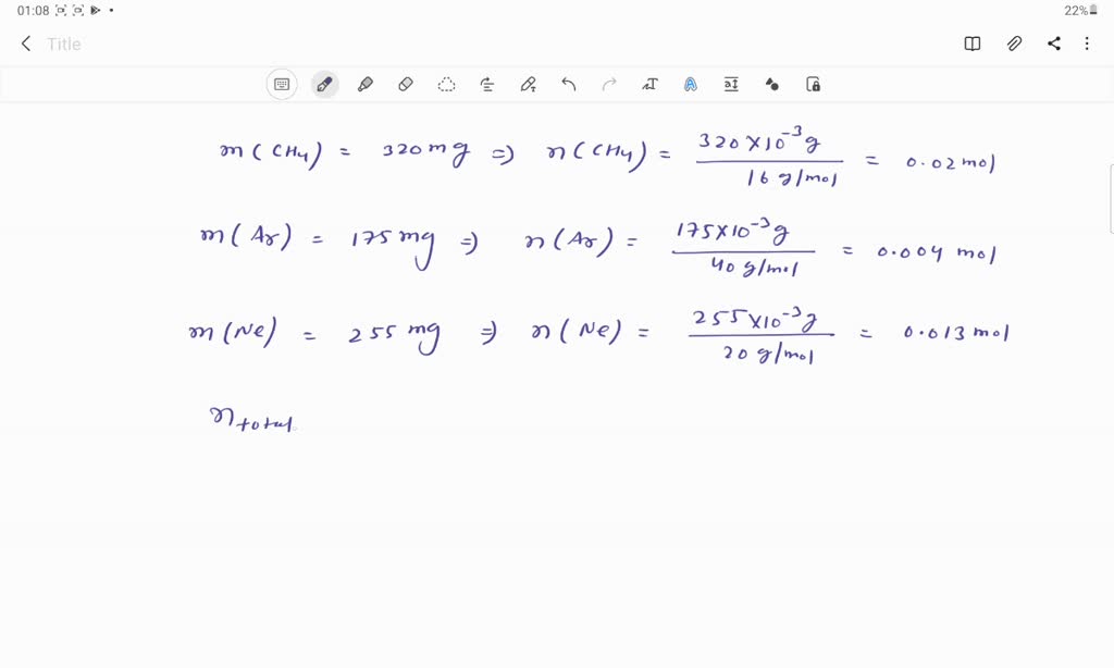 SOLVED A gas mixture consists of 320 mg of methane, 175 mg of argon