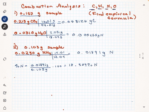 a-compound-contains-only-carbon-hydrogen-nitrogen-and-oxygen-combustion-of-0157-g-sample-of-the-compound-produced-0213-g-co2-and-00310-g-of-h2o-in-another-experiment-for-nitrogen-content-it-58951