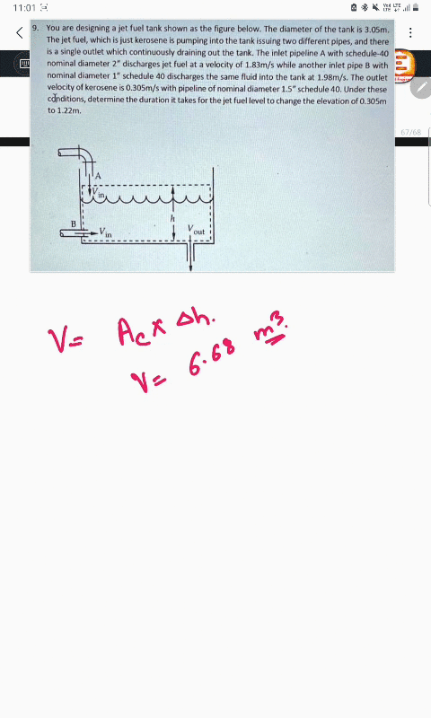 you-are-designing-jet-fuel-tank-shown-as-the-figure-below-the-diameter-of-the-tank-is-305m-the-jet-fuel-which-is-just-kerosene-is-pumping-into-the-tank-issuing-two-different-pipes-and-there-66096