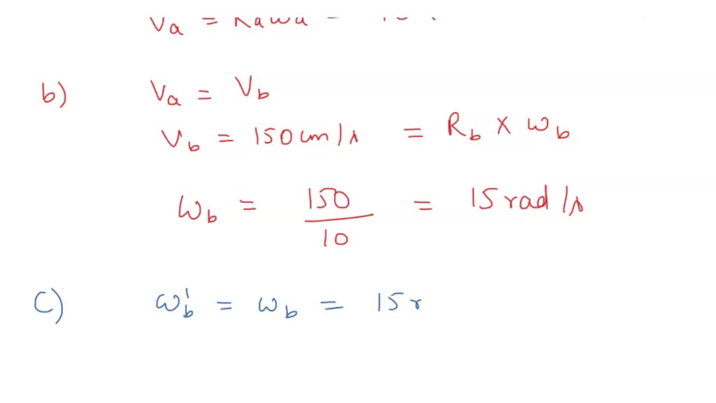 four pulleys are connected by two belts. Pulley A (radius 15 cm) is the
