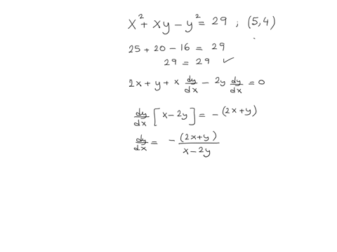 verify-that-the-given-point-is-on-the-curve-and-find-the-lines-that-are-a-tangent-and-b-normal-to-the-curve-at-the-given-point-x2xyy229-54
