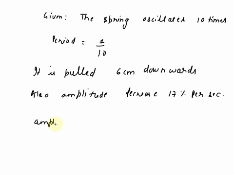 a-spring-is-attached-to-the-ceiling-and-pulled-6-cm-down-from-equilibrium-and-released-the-amplitude-decreases-by-17-each-second-the-spring-oscillates-10-times-each-second-find-an-equation-f-22058