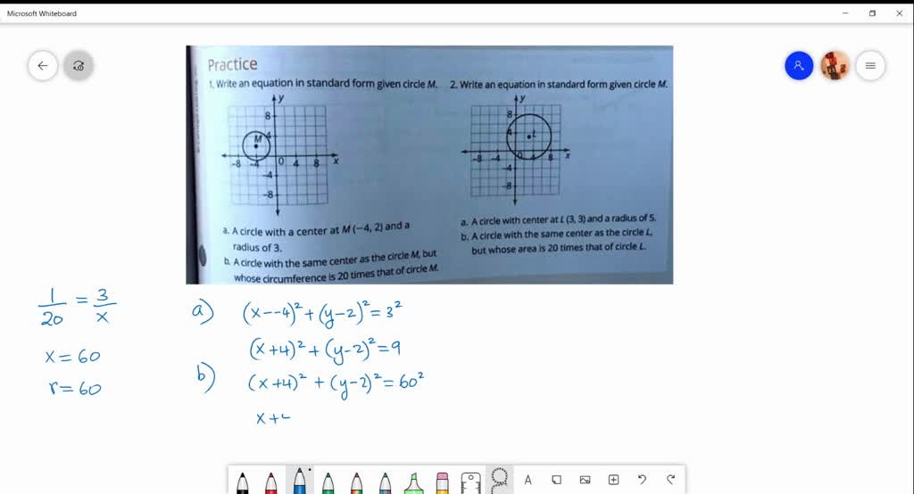SOLVED Practice Write an equation in standard form given circle M. 2. Write an equation in